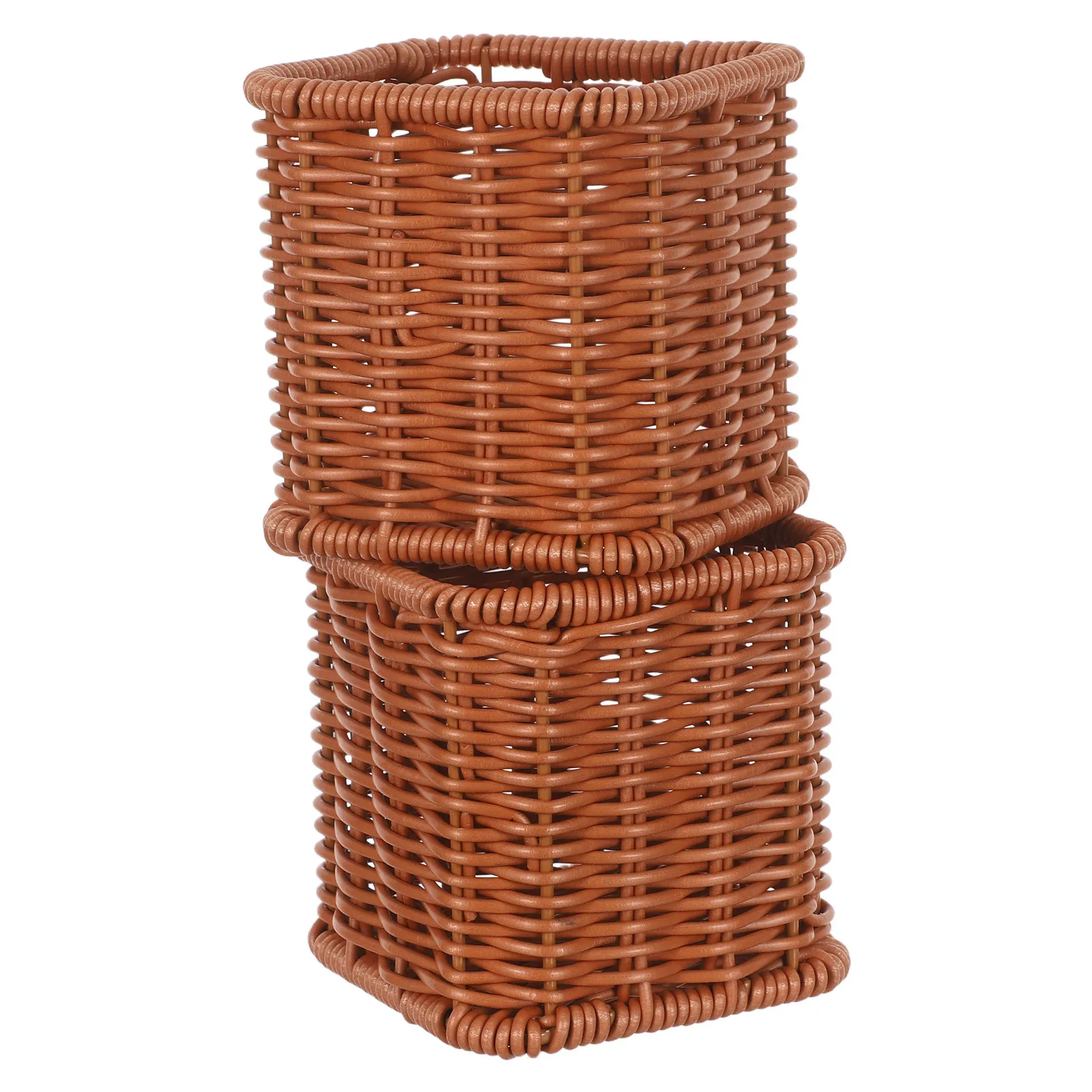 

2Pcs Imitation Rattan Cutlery Organizer Kitchen Silverware Storage Box Sturdy Flatware Holder Countertop Tableware Container
