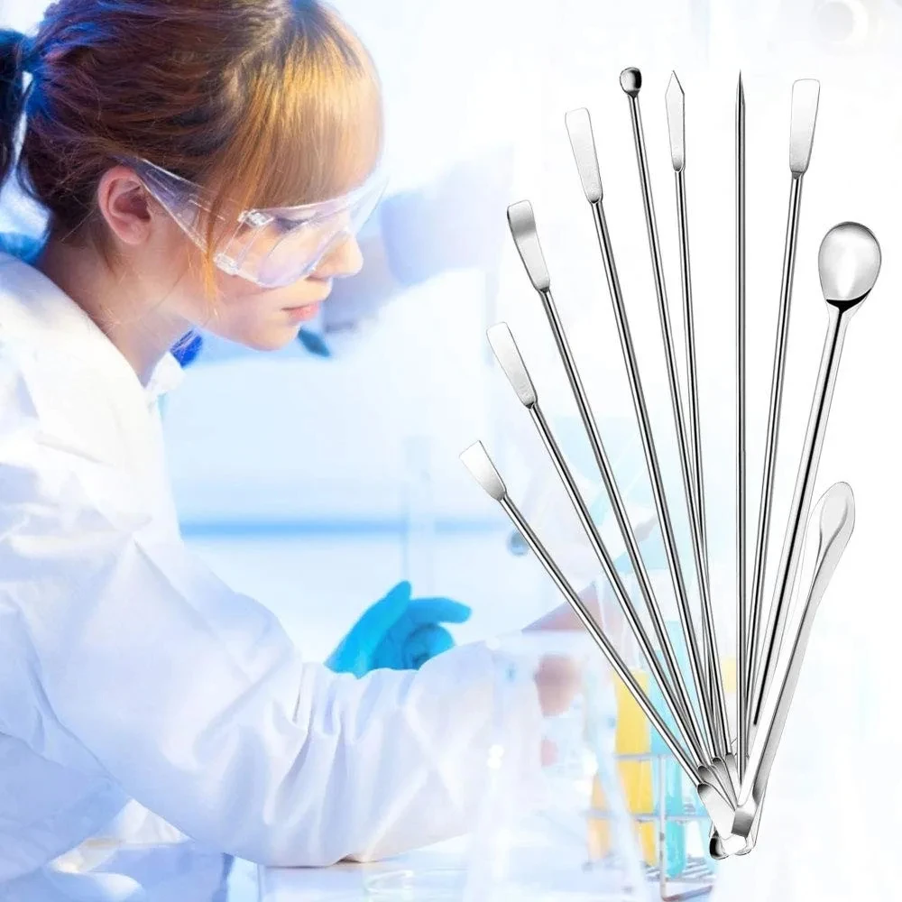 12Pcs Stainless Steel Lab Spoon Spatula Laboratory Sampling Spoon Mixing Spat Set Working Scraper Laboratory Equipment 10-22cm