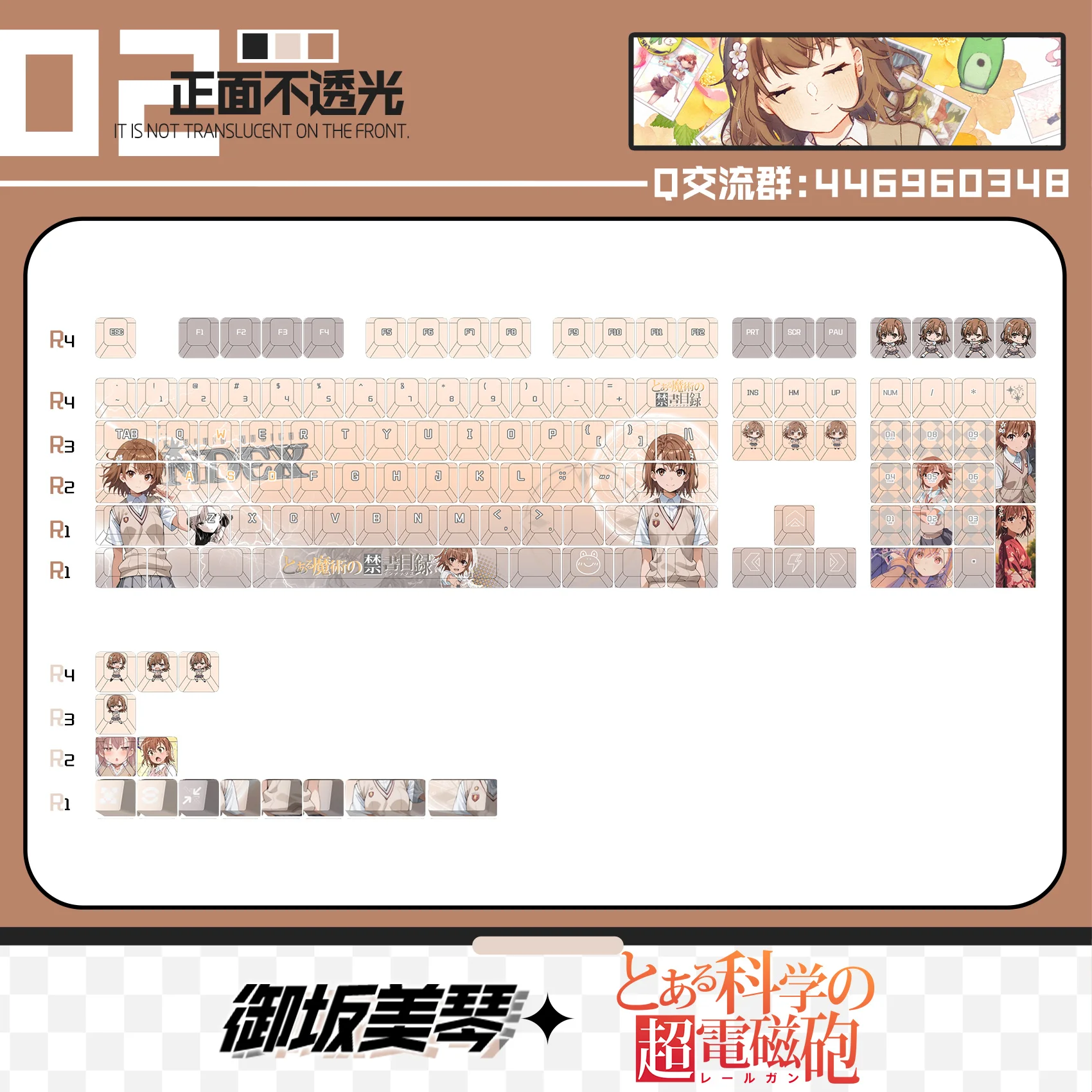 122 Keys Misaka Mikoto Keycaps Railgun PBT Dye-Sub Keycaps Anime Gaming Key Caps for ANSI 61 68 87 104 Made68 Mad68 Wooting 60