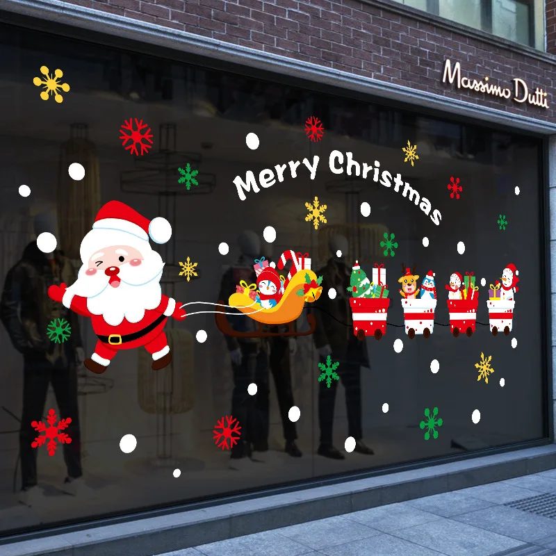 Christmas Static Cling Window Decals Double-Sided Snowflake Reindeer Tree Decor No Glue Removable Door&Window Decorative Sticker