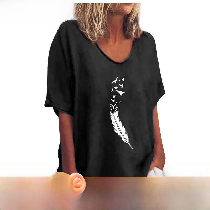 

Хлопковая повседневная тонкая женская футболка с цветочным принтом ort Sve round Ne Plant Pattern Regular Fit Summer Faion, топ больших размеров