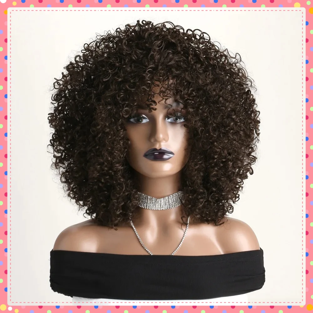 Synthetic Curly Afro Puff Wig Short Fluffy Heat Resistant Fiber Cosplay Party Daily Hairpiece for Women Costume Fashion