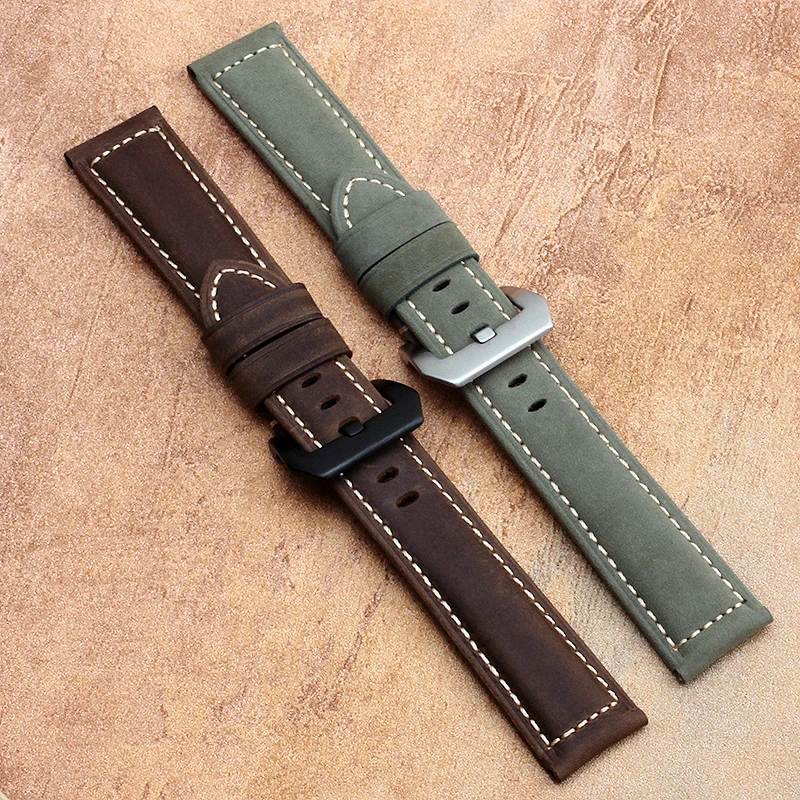 Elongated watch with Thick hand Men\'s leather strap For Panerai PA441 PAM01661 Vintage with thickened Watch Strap 22mm 24mm