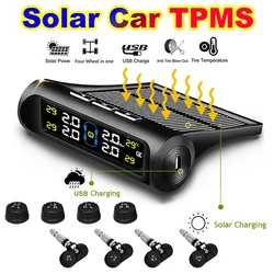 Solar Power TPMS Car Tire Pressure Alarm Monitor System Auto Security Alarm Systems Tyre Pressure Temperature Warning Sedan SUV