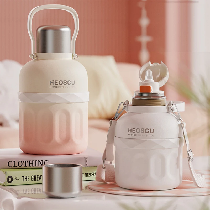 

Бутылка-термос большой емкости из нержавеющей стали с рукавом для переноски Портативная изолированная термос для хранения термальной воды на открытом воздухе