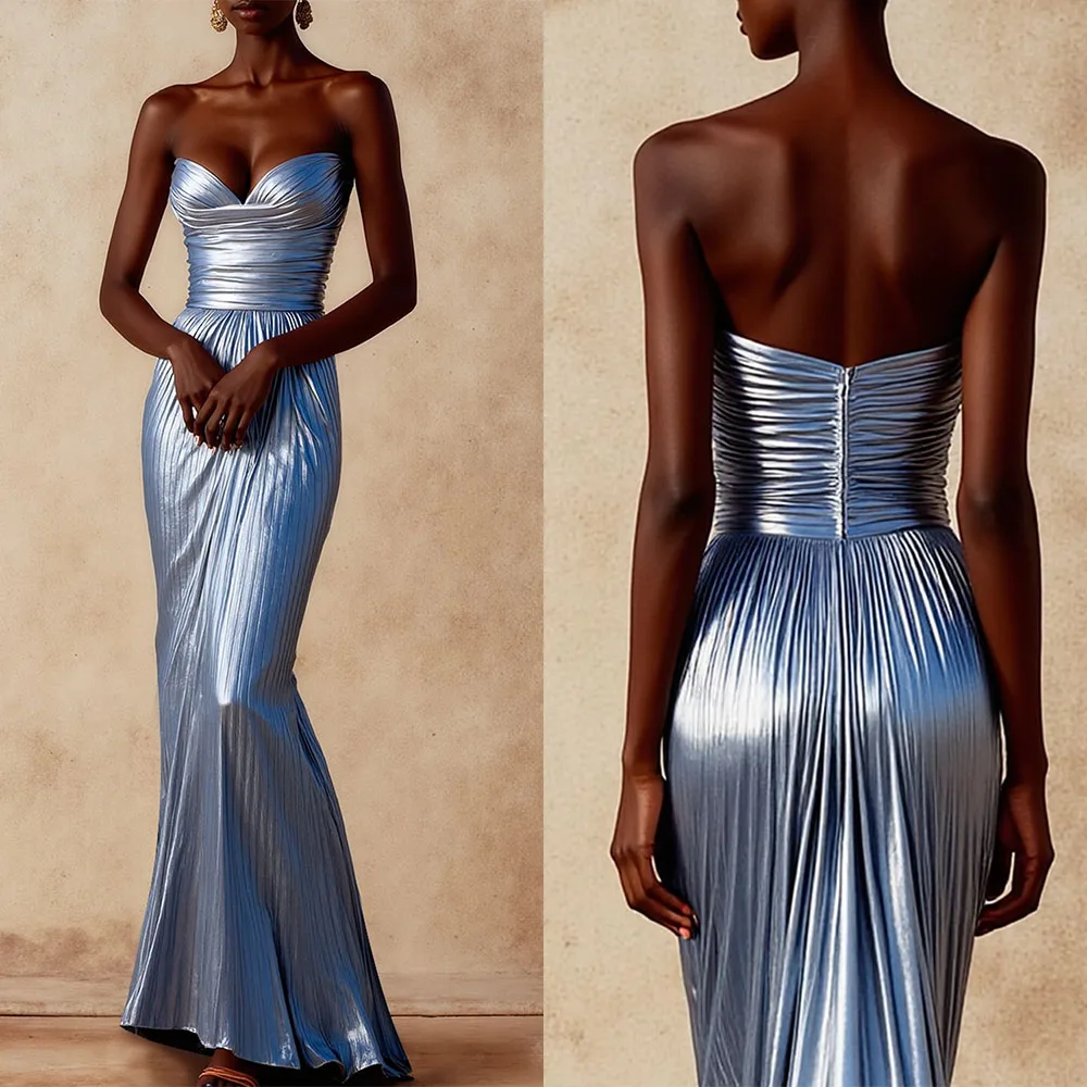

High Quality Customized Sweetheart Pleat Floor Length Zipper Backless Sleeveless Платье Корейский Стиль Robe De Soirée فستان