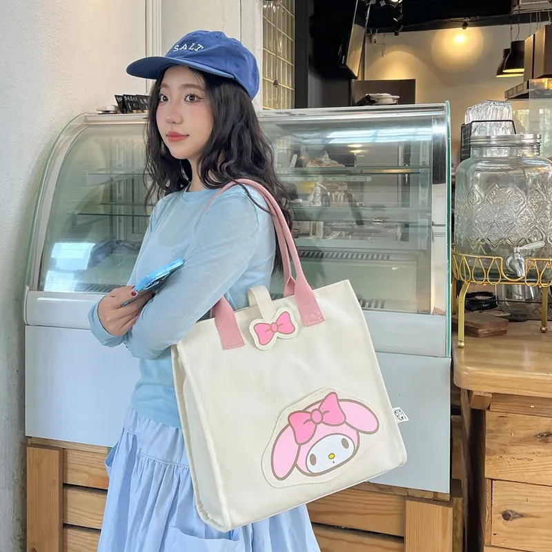 Anime Sanrios Cartoon Canvas Bag Girl Kuromi Cartoon Kawaii Summer Student Handbag High Capacity Commuting One Shoulder Tote