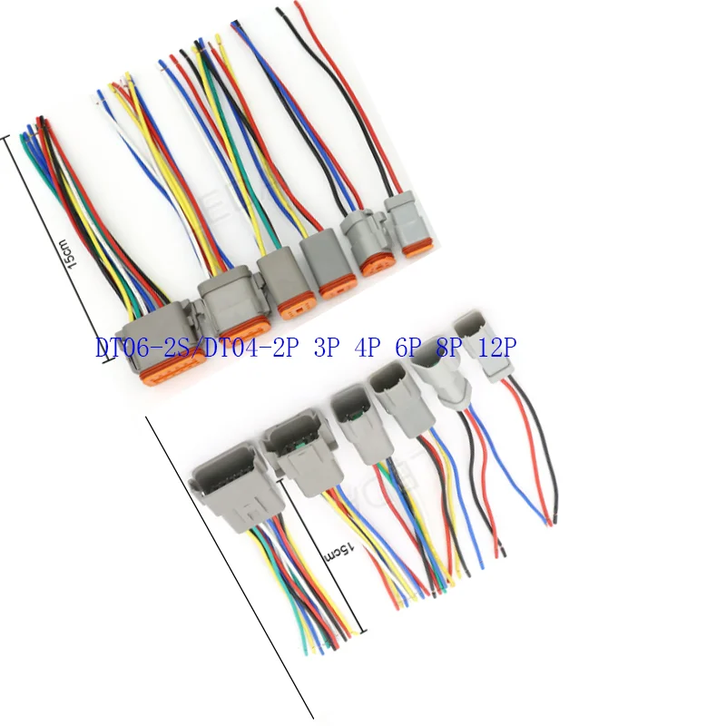 

1Pcs With 15cm Wiring DT06-2S/DT04-2P 3P 4P 6P 8P 12P DT Waterproof Male Female Plug Socket For Automobile Automotive Connector