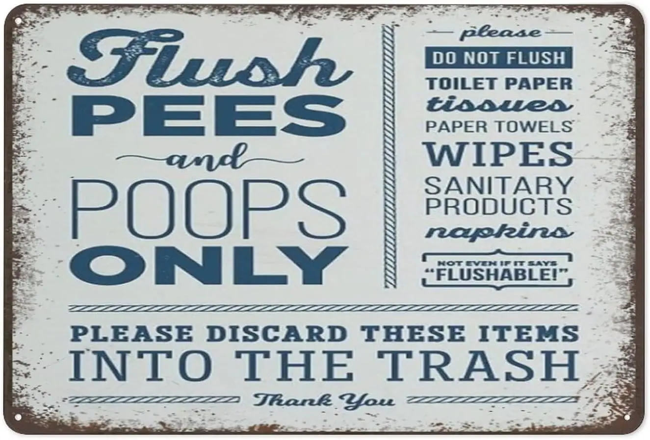 Cute Nautical Boat Bathroom Sign Wall Decor Flush Pees & Poops Only No Toilet Paper PrintPlumbing Septic Tampons Sanitary Fe