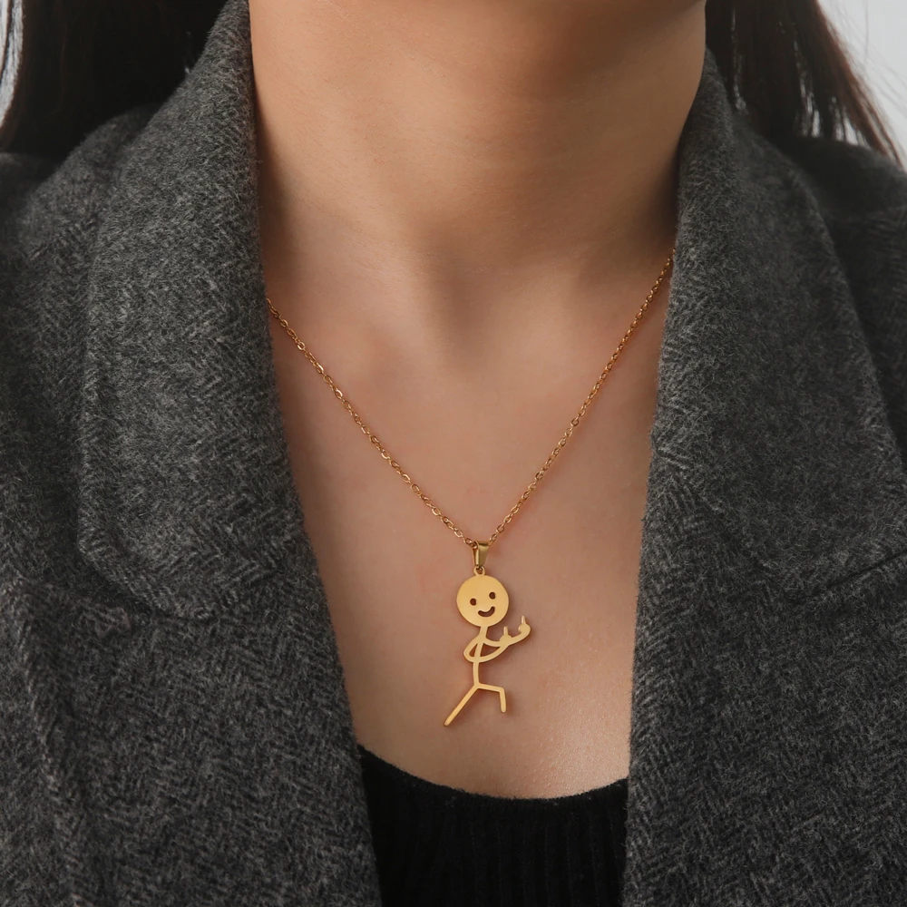 COOLTIME Lustige Mittelfinger Stickman Halskette Edelstahl Hip Hop Doodle Anhänger Halskette für Frauen Männer Punk Schmuck Geschenk – Detail 19