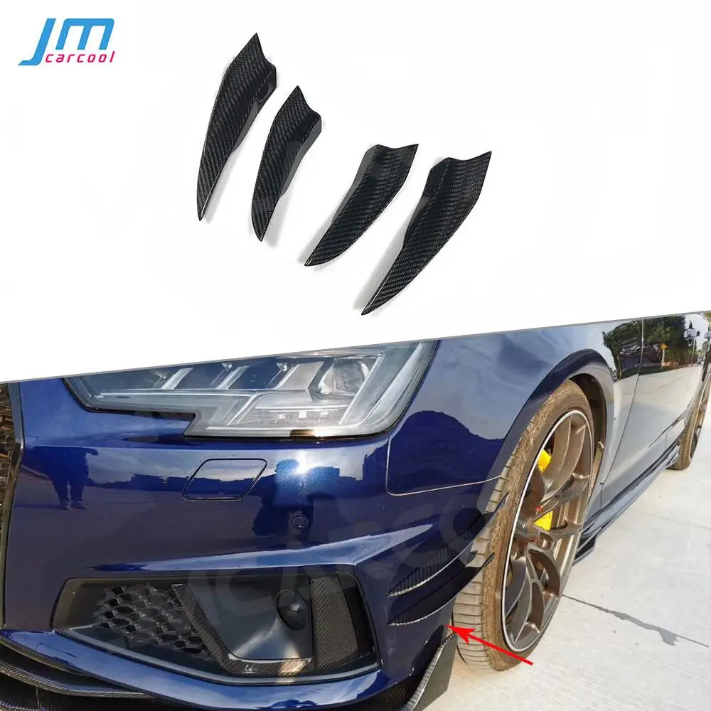 Dry Carbon Fiber Front Side Canards Fins Trims Splitter Wings For Audi A4 Sline S4 Sedan B10 2019 2020 FRP Bumper Decoration