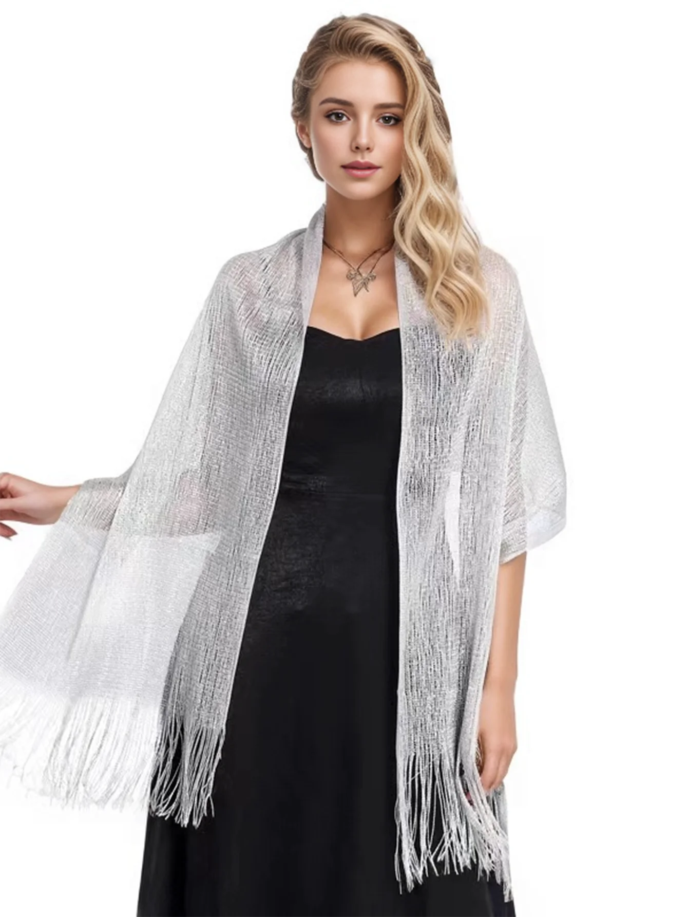 Copricostume da Spiaggia, Sciarpa in Rete Lunga, Tinta Unita, Protezione Solare, Scialle alla Moda, Foulard Diviso per Donna