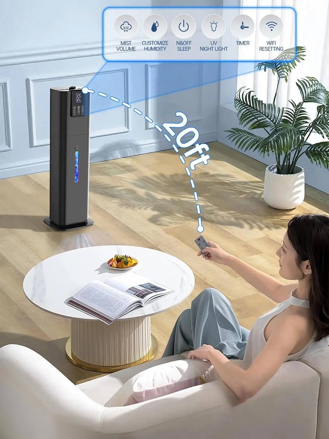 8L Smart Humidifiers for Bedroom Large Room, 2.1Gal Cool Mist Top Fill Ambient Light, App & Remote Control,