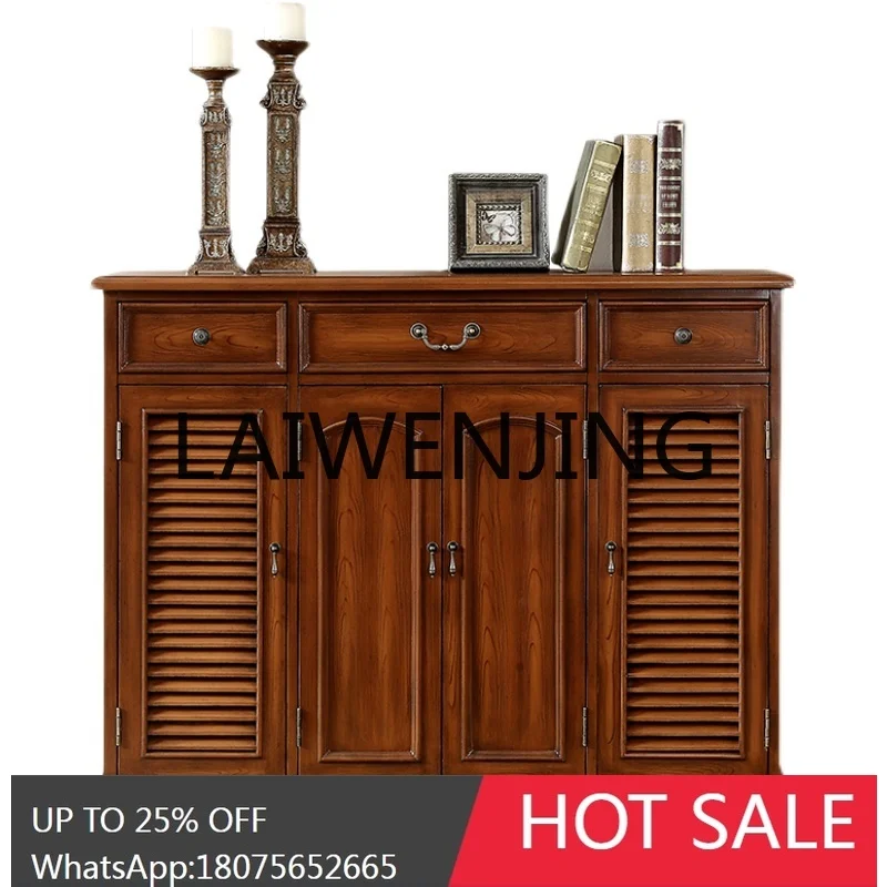 Shutter Shoe Cabinet Vintage Solid Wood Dining Side Large Capacity Storage Painted Storage Entrance Cabinet