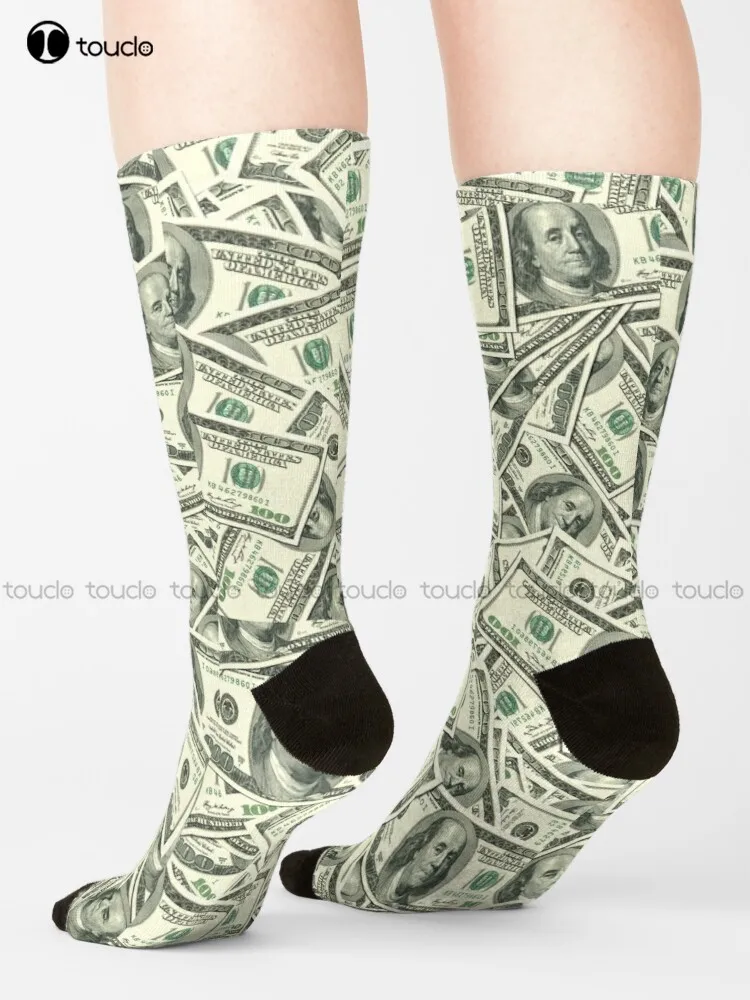 100 Us Dollars, American Dollar Bill Gift Socks Workout Socks Women Personalized Custom Unisex Adult Teen Youth Socks Harajuku