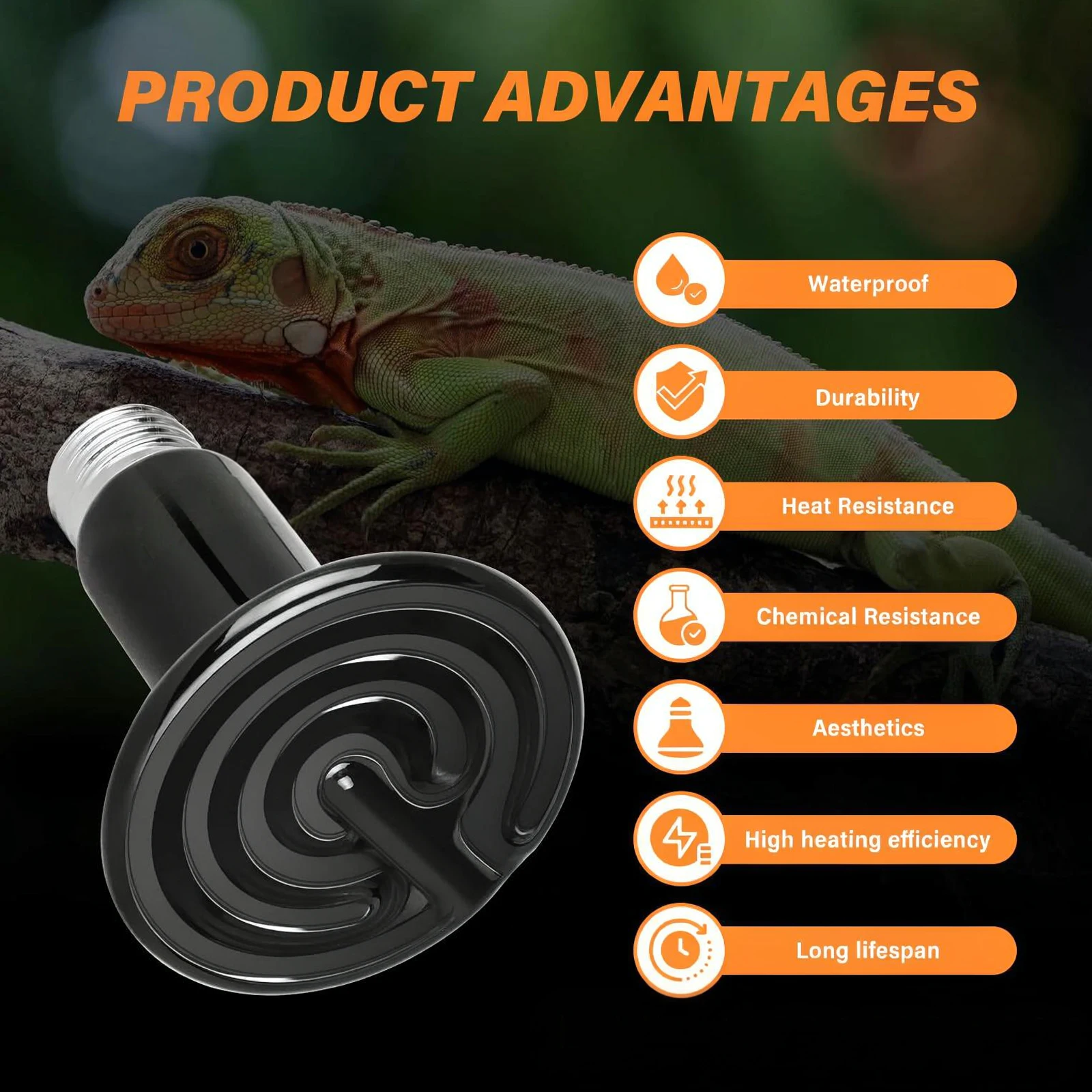1/3PC Ceramic Heating Thermostatic Lamp E27 Base Pet Basking Light Reptile Warming Lamp for Turtle Lizard  25W/50W/75W/100W 220V