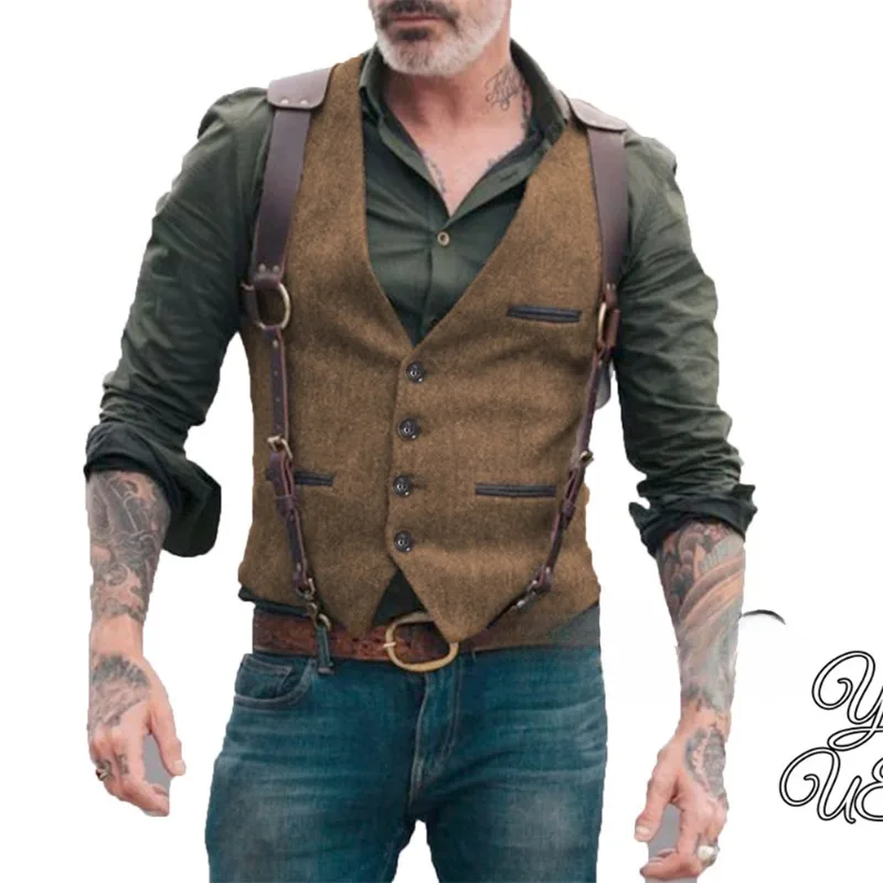 

Pocket Men's Trendy Versatile Suit Vest V-neck Business Casual Fashion Vest Wedding Groom Vest Clothing