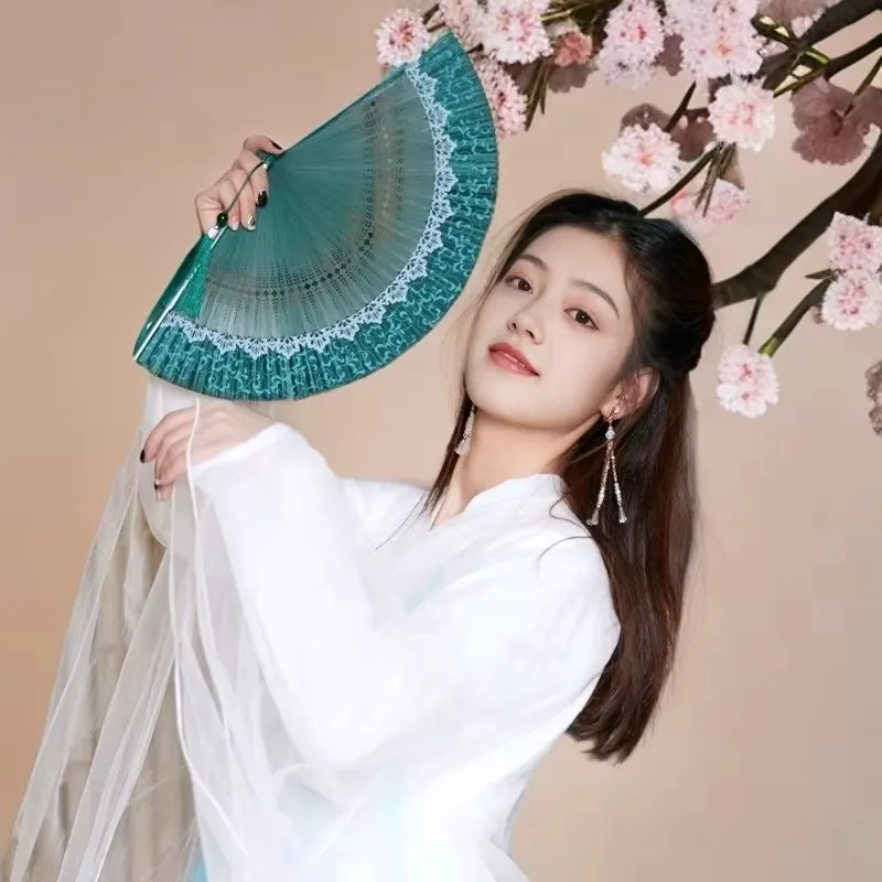 Abanico plegable pequeño Cheongsam chino para mujer, verano con estilo chino Hanfu, abanico  danza antigua, abanico plegable