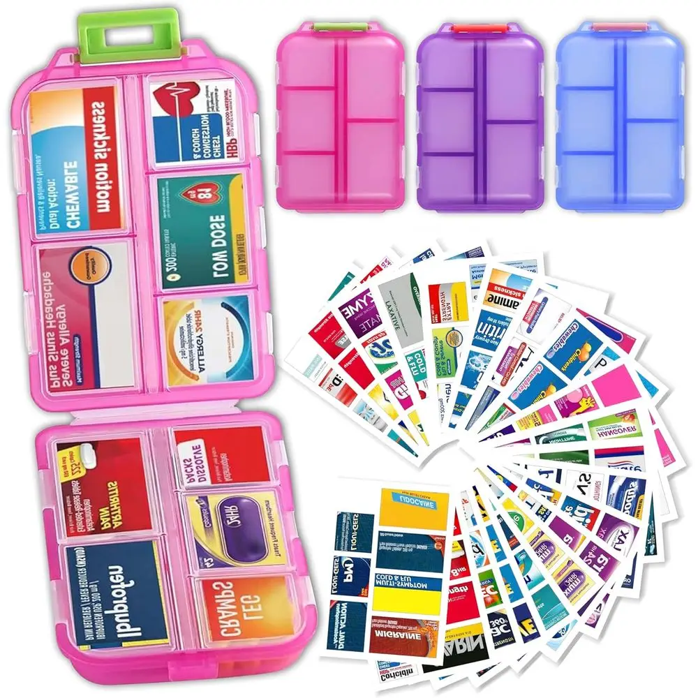 

7-Day Travel Pill Organizer, Daily Medication Case Set of 3 (Blue, Pink, Purple)