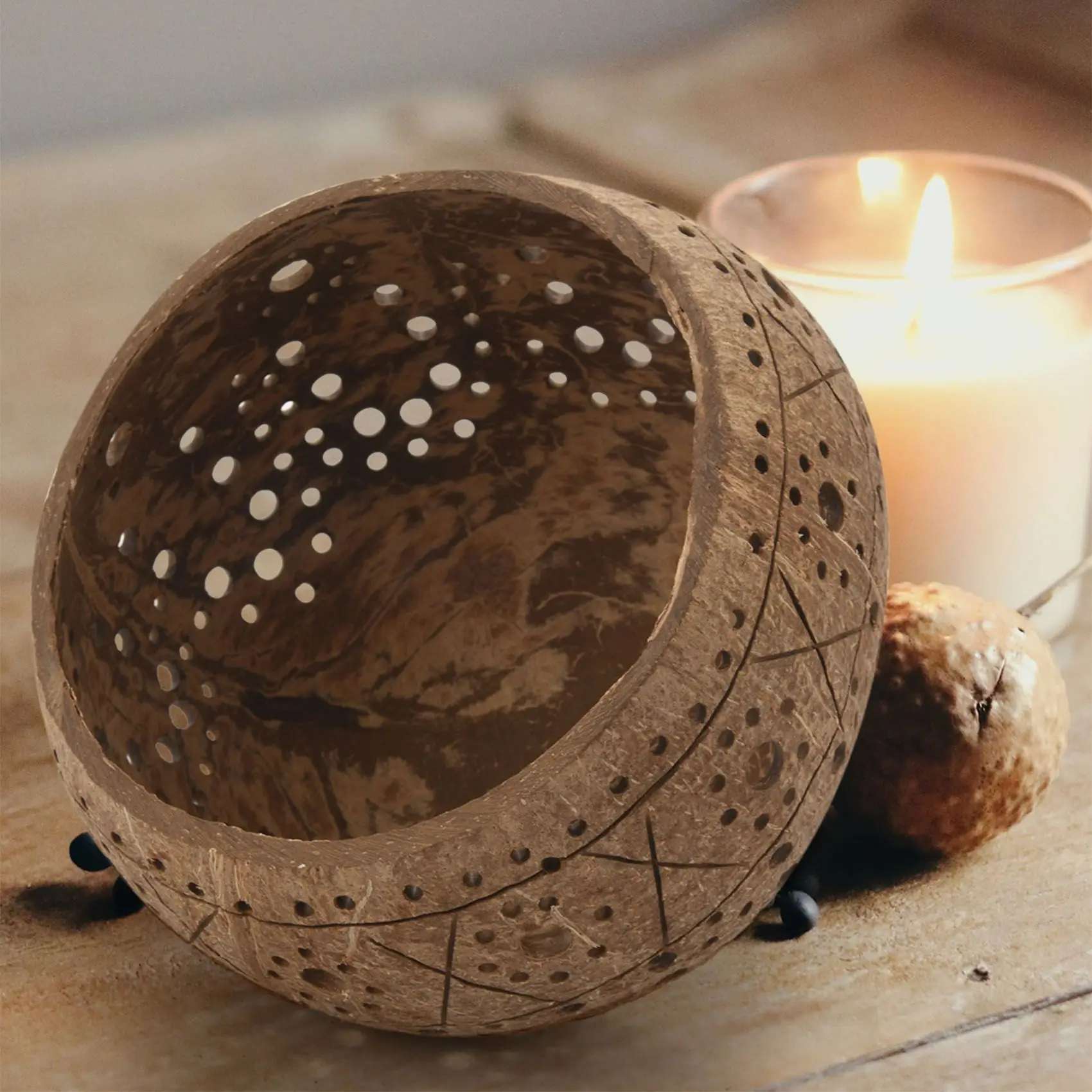 B50C Candle Coconut Shell Bowl,Candle Holders,Handmade Coconut Shell Candle Holder For Tealight Small Pillar,Storage Bowl