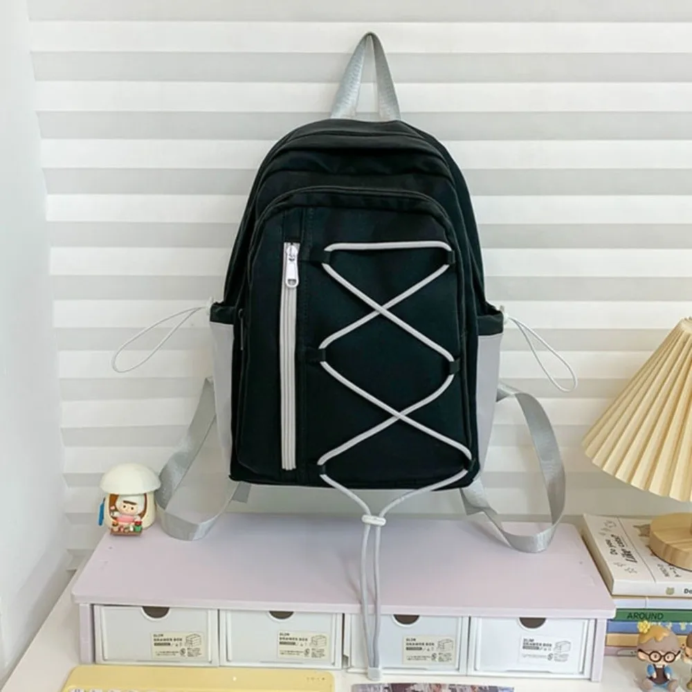 Multi-pockets Drawstring Backpack Large Capacity Dopamine Student School Bag Solid Color Durable Travel Rucksack