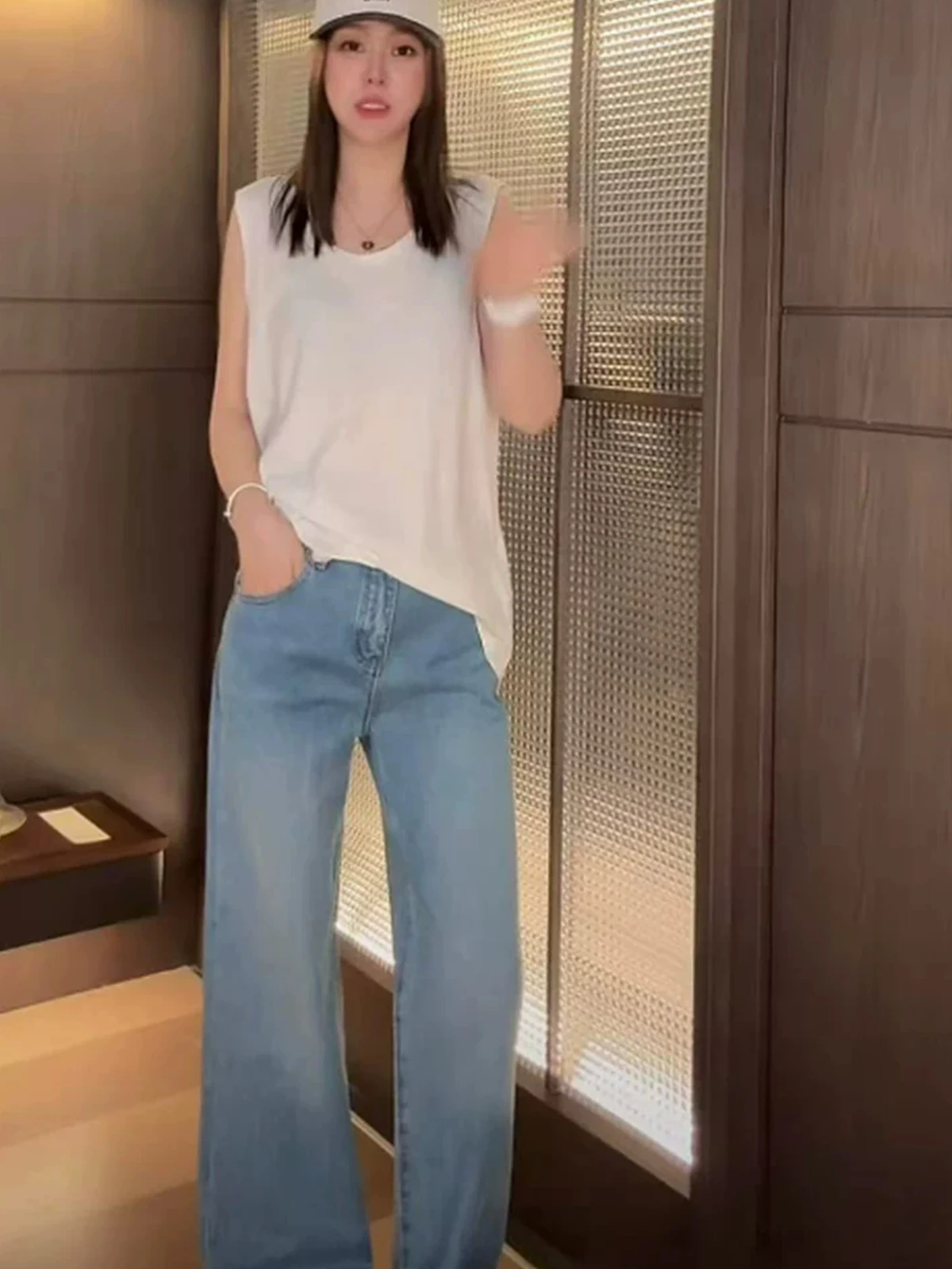 

Retro Wide Leg Waed Denim Jeans American Sle Blue Denim Women's Spring New Arrival High Waist Straight Leg Cotton Jeans