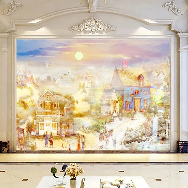 

Custom Any Size Murals Wallpaper European-Style Pastoral House Photo Wall Cloth Restaurant Cafe Background Wall Papel De Parede