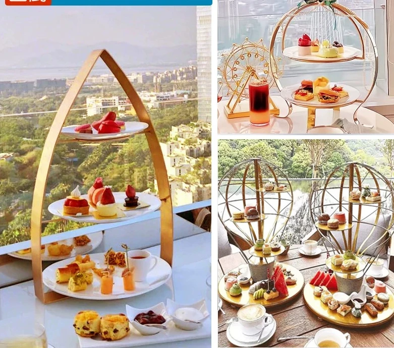 Afternoon tea snack rack three-layer fruit tray cake coffee break table British hotel dessert table ornament display stand