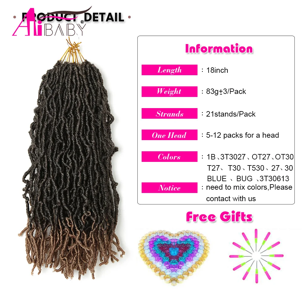 Pré-looped sintético Natural Deusa Faux Locs trança extensões de cabelo para as mulheres, Butterfly Locs Crochet, 18 ", Novo