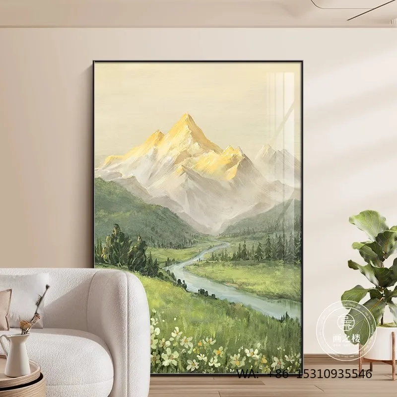 Sunshine Golden Mountain Farmhouse Style Original Oil Landscape Silk Screen Printed Decorative Painting Living Room Sofa