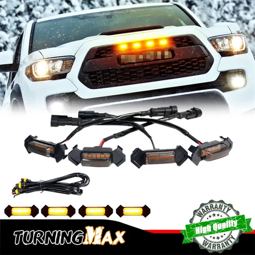 Imagen 1 del producto Luz de rejilla delantera estilo Raptor LED ámbar/Blanco/rojo con arnés de cableado para Toyota Tacoma w/TRD Pro Grill 2016-up