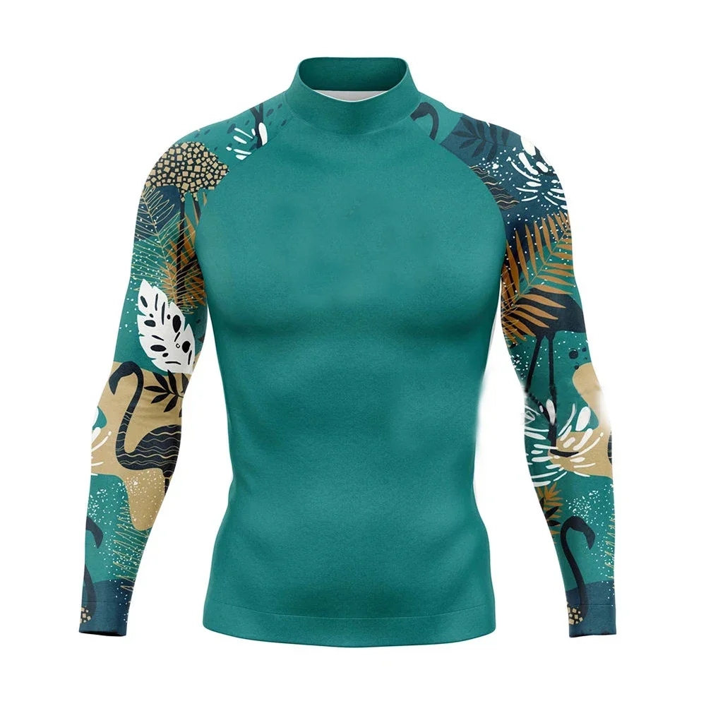 Men Swim Surfing T-shirt Beach UV Protection Swimwear Rash Guard Long Sleeve Diving Wetsuit Summer Apparel Tight Wear