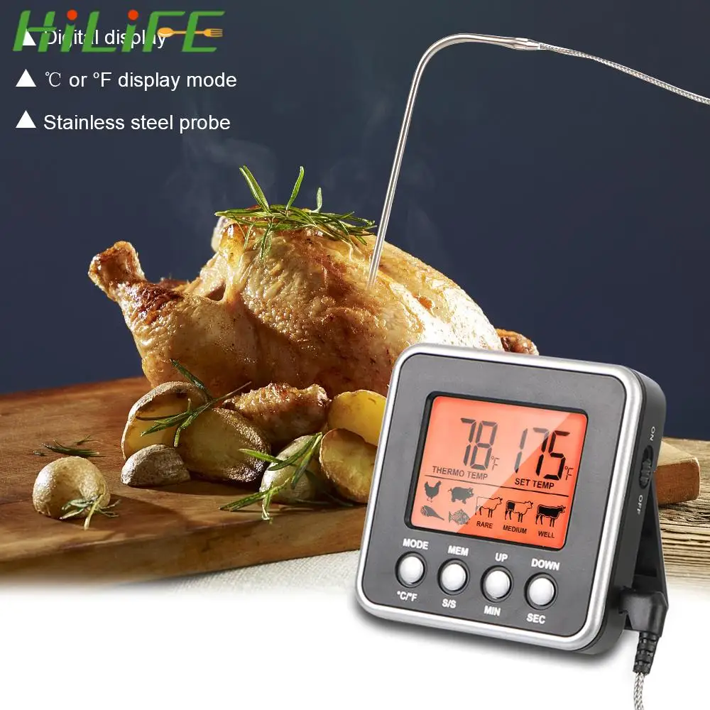 LCD Backlight Display Thermomet With Timer Meat Probe Kitchen Tools Digital Meat Thermometer BBQ Kitchen Cooking Food