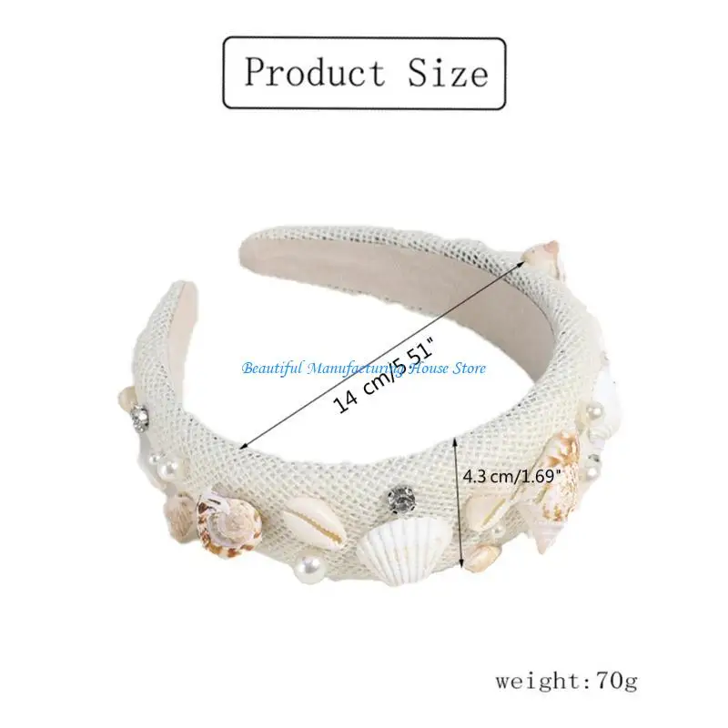 E56A Rhinestones Pearl Headband Conch Headband for Beach Party Shell Headband view 6