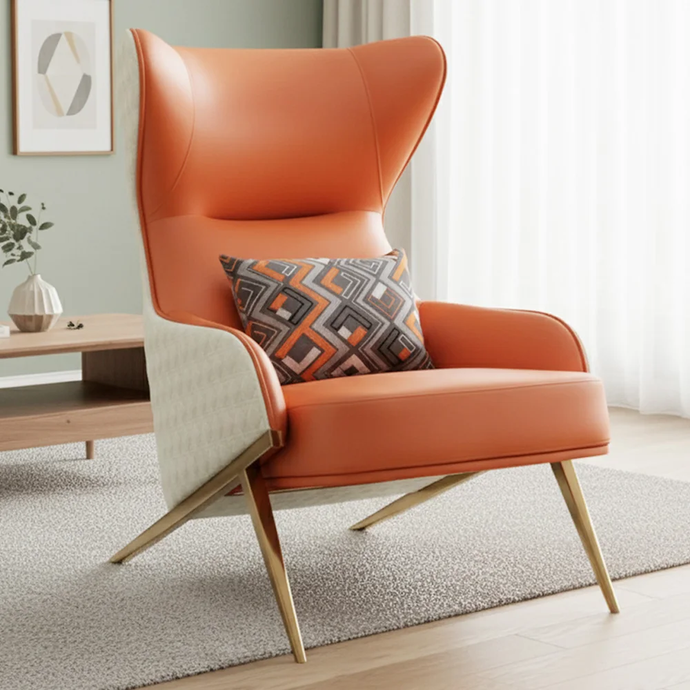 

tyModern Nordic Leather Armchair Luxury Living Room Single Sofa Chair Comfortable Lounge Seating Hotel Office Bedroom Furniture@