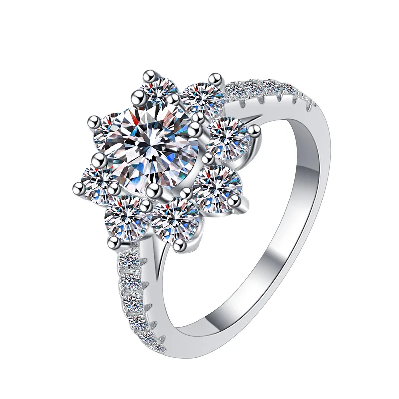 Women's PT950 Platinum Moissanite 2Ct Sunflower Ring Tarnish-Resistant Brilliant Ideal for Wear And Gifting