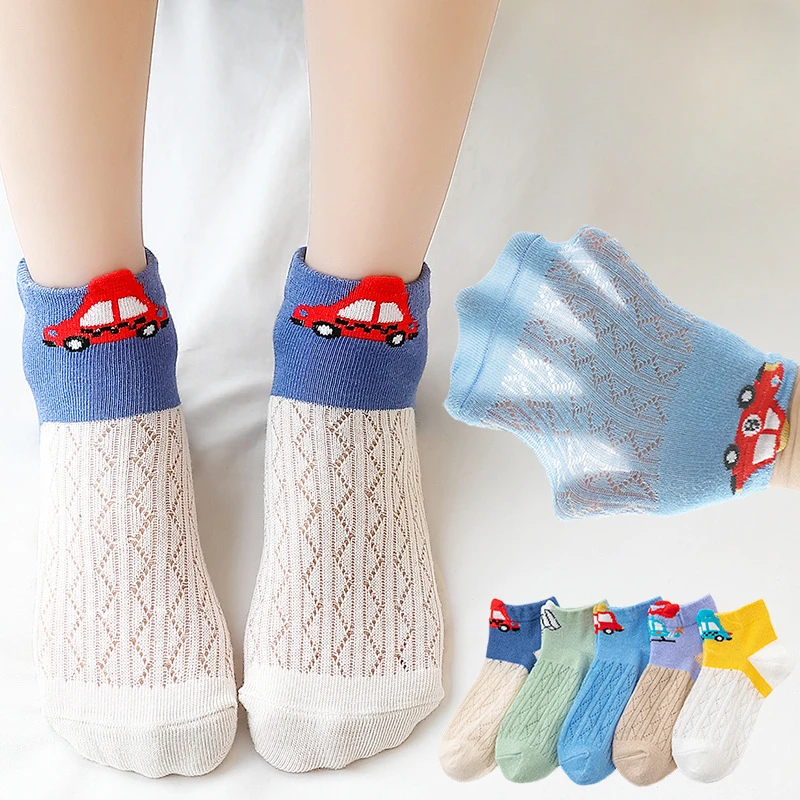 Five Pairs Spring/summer Thin Children\'s Bear Cartoon Cute Fashion Printed Boy/Girl Mesh Breathable Cotton Comfortable Socks