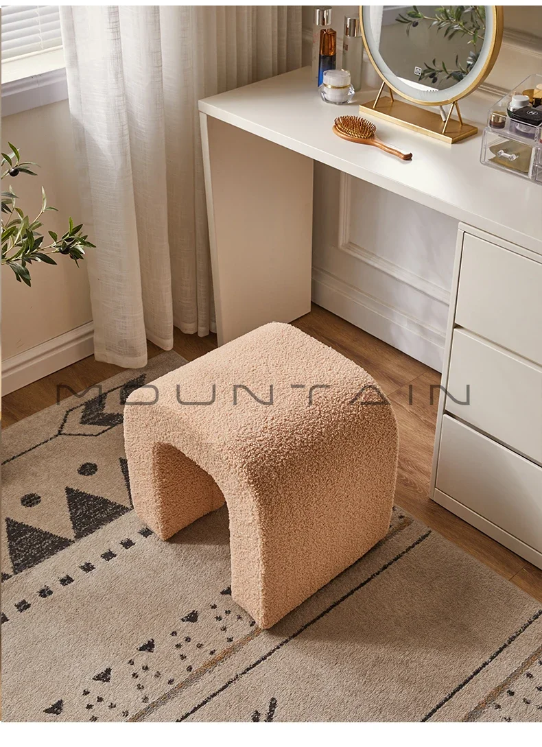 Lamb wool dressing stool simple modern Nordic bedroom makeup living room