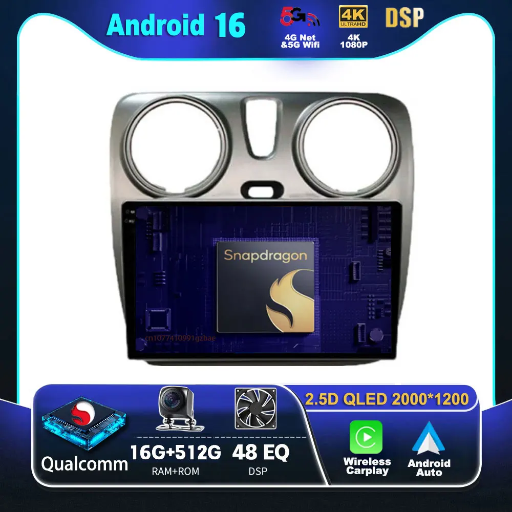 Android 16 Car Radio For Renault Lodgy 2021 Dokker 2012 - 2020 Player Multimedia GPS Navigation Stereo CarPlay Auto Video BT DVD