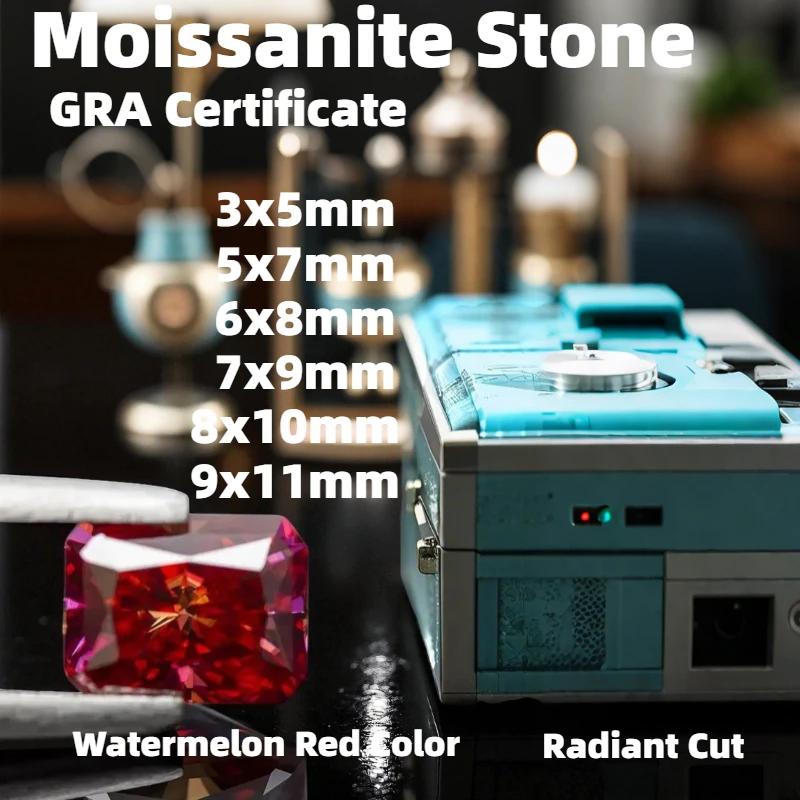 

Top Watermelon Red Color Moissanite Stone Radiant Cut Lab Grown Gemstone for Jewelry Ring Earring Making Certificate