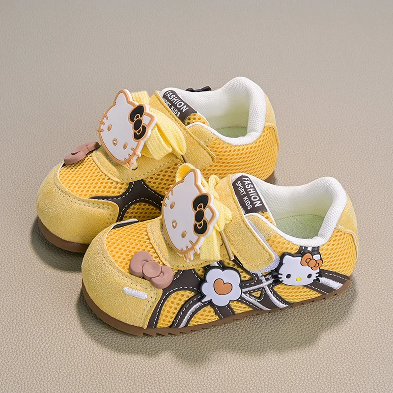 

Детская повседневная обувь из искусственной кожи, желтые модные кроссовки Hello Kitty, весенне-осенняя обувь, кроссовки, размер 23-34