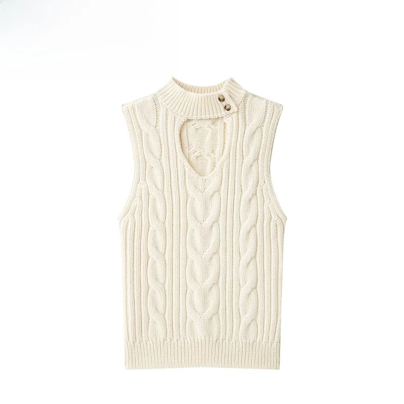 Fashionable Knitted Twist Rope Women's Top Elegant Fit Short Style round Neck Polyester Fiber Casual Wear Outerwear