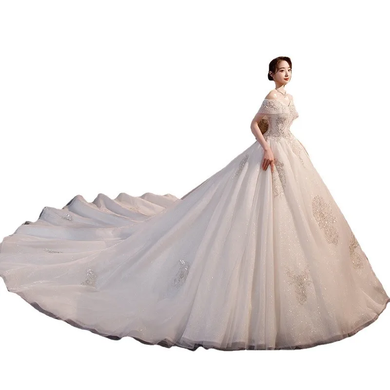 N29New style trailing one shoulder bridal gown