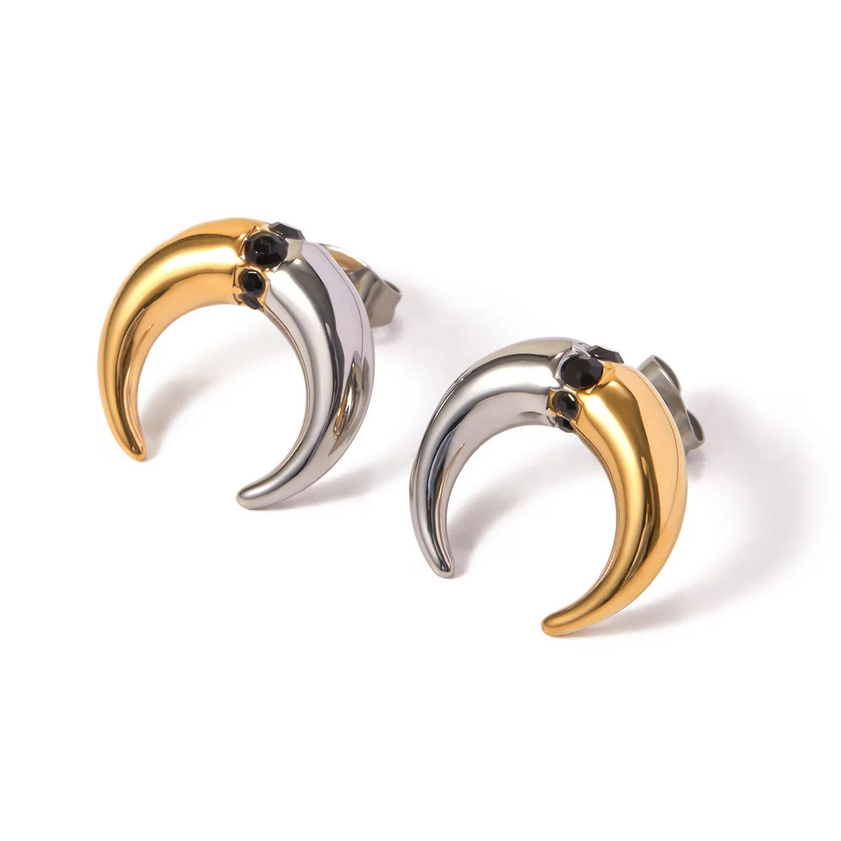 

Stainless Steel PVD 18K Gold Plated Tarnish Double Color Horn Stud Earrings For Woman Jewelry Wholesale Summer Trendy