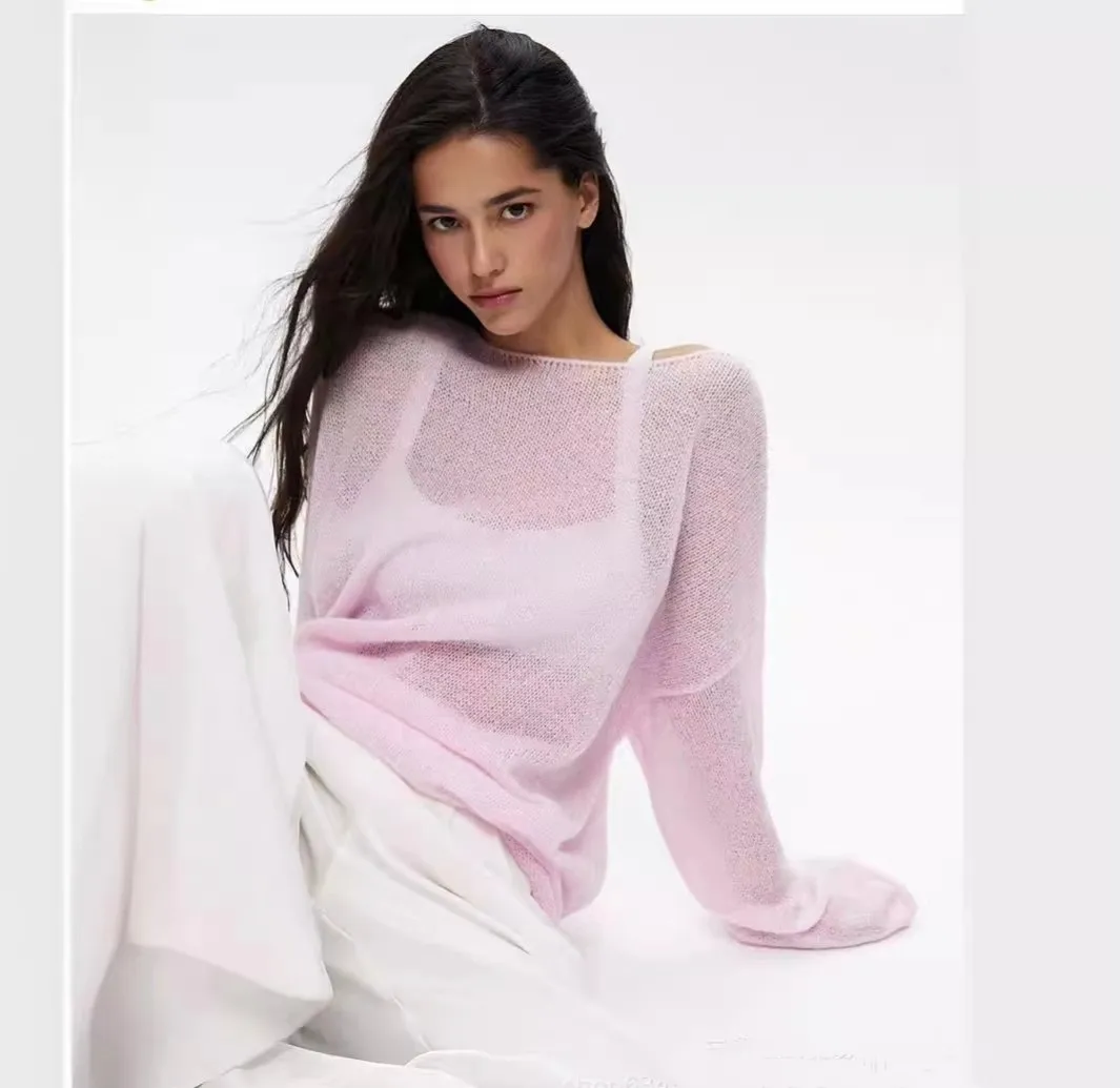 Elegant Vacation Style Crochet Knit Top Women New Sheer Loose Fit Long Sleeve Soft Breathable Chic Resort Wear Blouse
