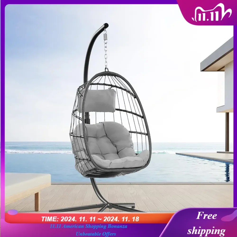 

Egg Swing with Stand Hanging Egg Chair Outdoor - Rattan Wicker Patio Hanging Basket Hammock Chair