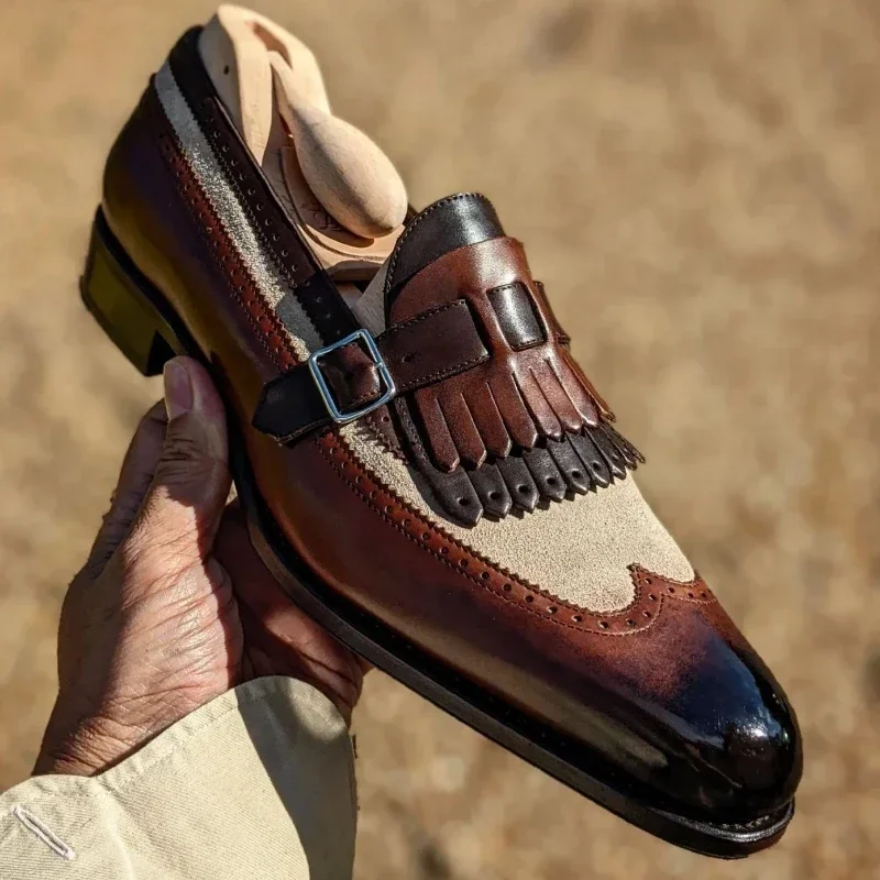

New Loafers for Men Tassels Mixed Colors Wedding Round Toe Slip-On Spring Autumn Business Handmade Men Dress Shoes Size 38-46