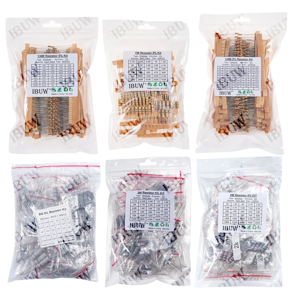 1/2W 1W 2W 3W Resistance 5% Metal Film Resistor Assortment Kit Set 30Kinds Each 5/10PCS 1R~750R 1K~820K Ohm 39R 56R 750R