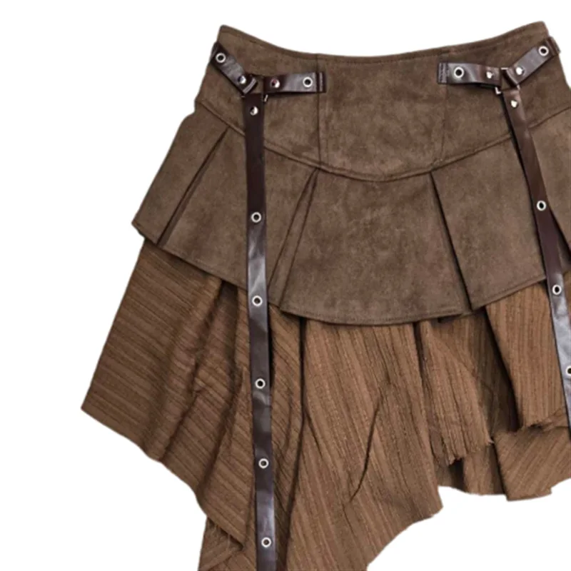 Short Skirts Women Pleated Skirt A Line Elastic Waist Irregular Vintage Elegant Splice Y2k Streetwear Work Sexy 2026 Spring