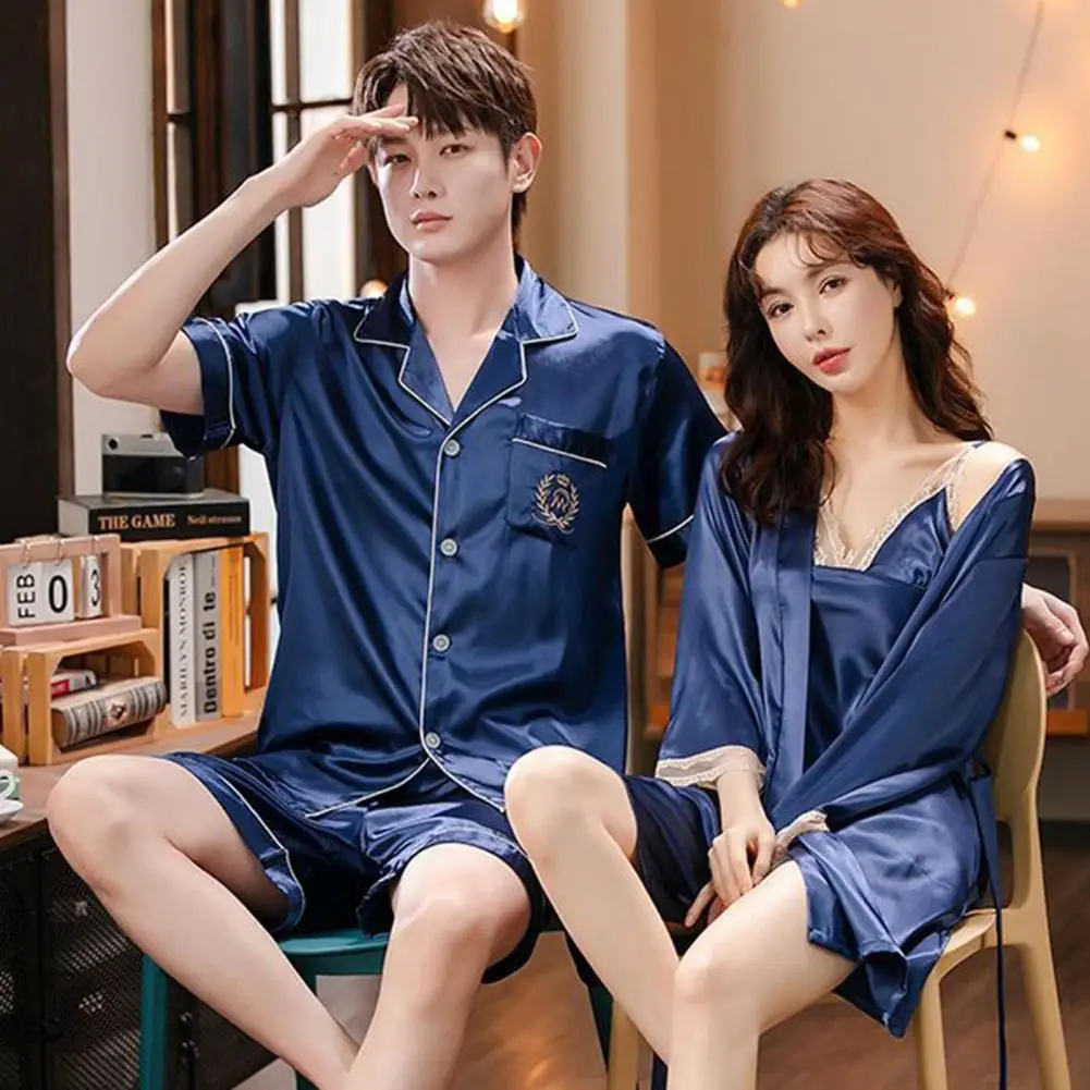 Couple Women Men Pajamas Set V Neck Camisole Sling Dress Sexy Nightgown Shorts Pants Men Night Pajamas Satin Pajama Sleepwear